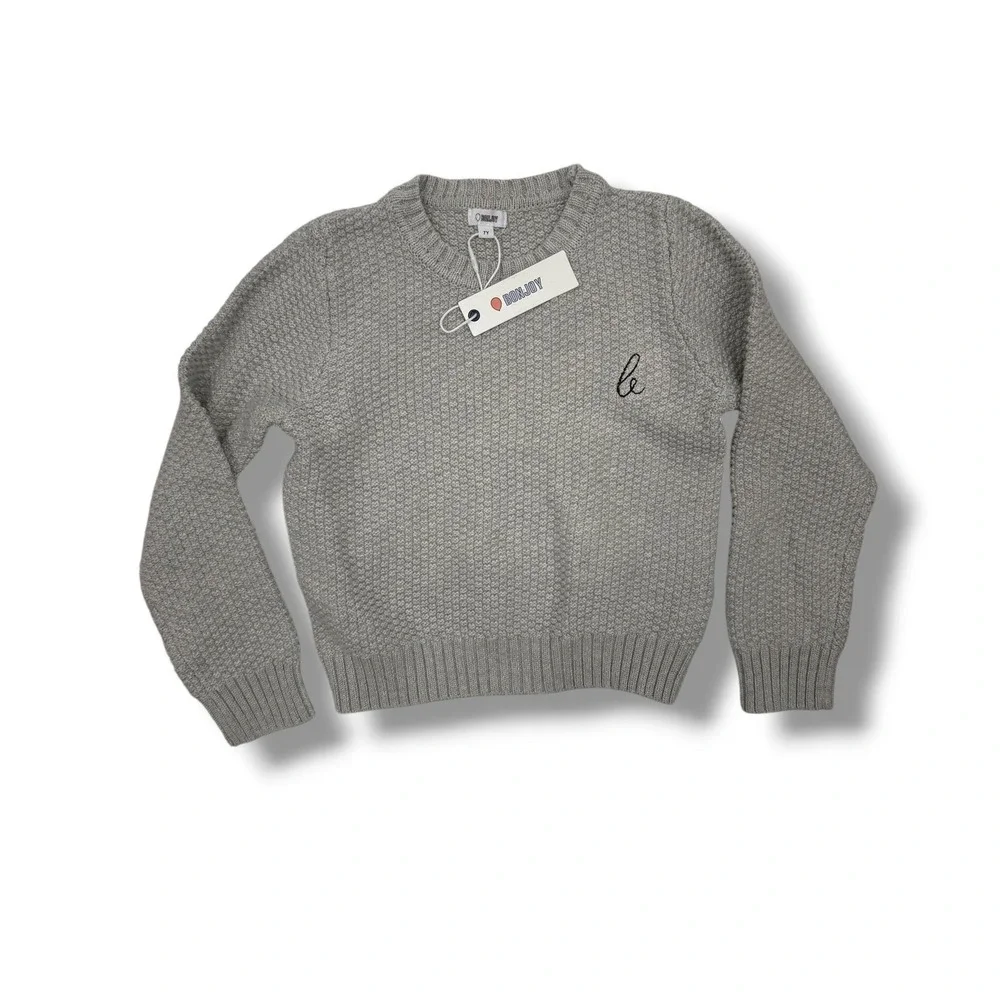 Bonjoy Kids Sweater 7Y Light Grey Textured‎ Knit Pullover Cotton Crewneck NWT